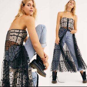 Free People black and white polka dot partially sheer button down maxi dress